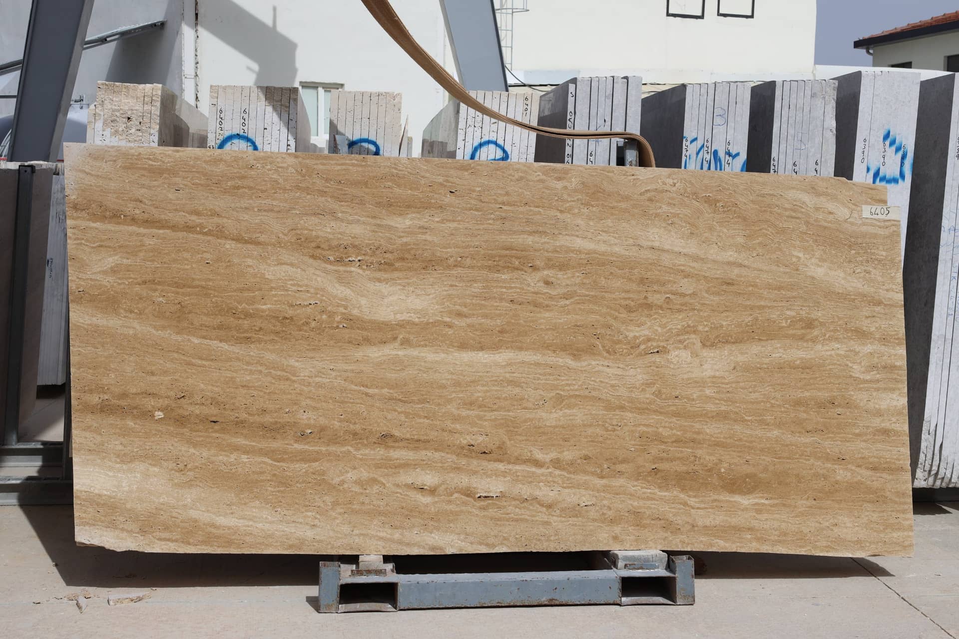 Noche Travertine polished travertine slab in Yellow